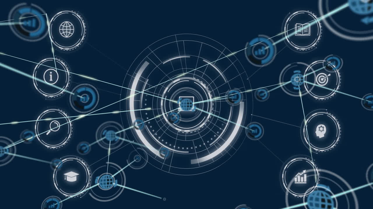 Animation of network of connections with icons over business icons