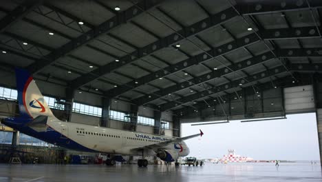 airplane maintenance in hangar