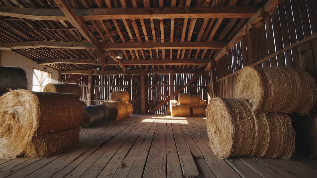 Old Barn Interior with Hay Bales