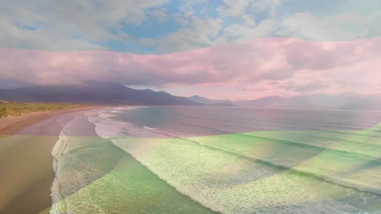 독일 국기가  ⁇ 빛 바 ⁇ 가에서 흔들리는 애니메이션