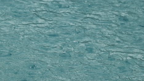 close-up view of raindrops impacting a water body