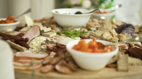 table full of meat at the wedding