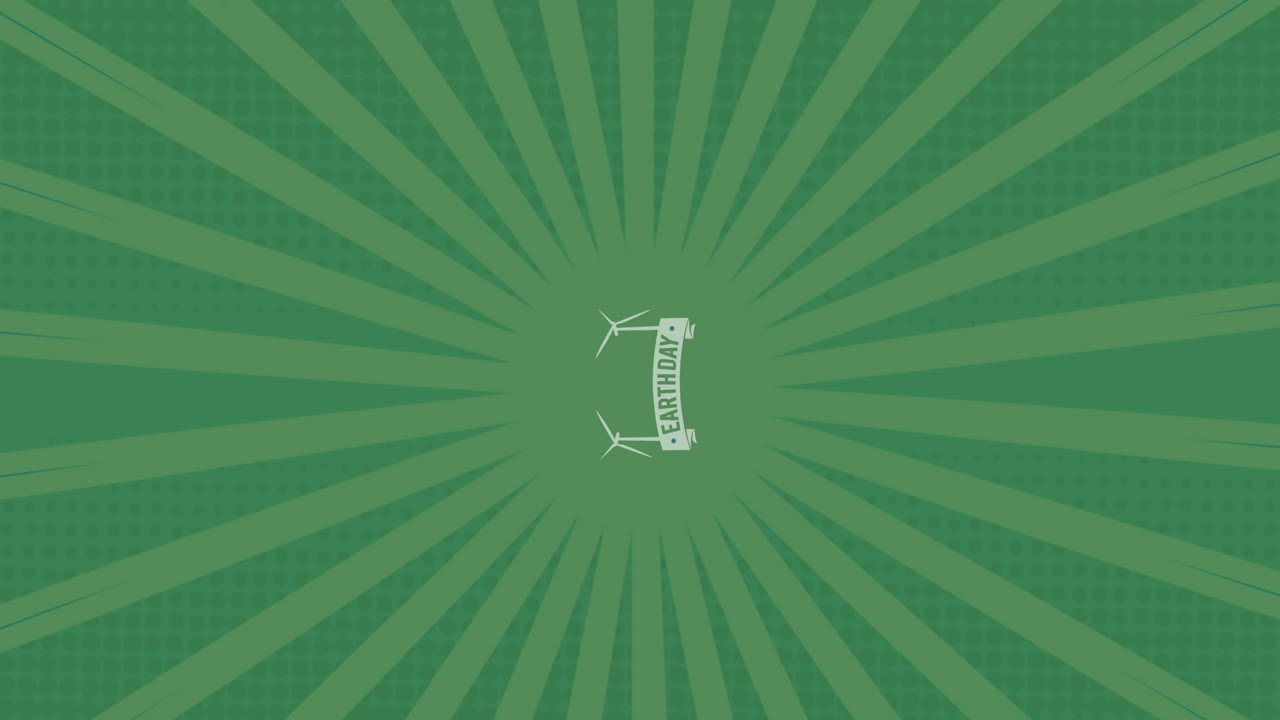 움직이는 초록색 배경에 지구의 날과 풍력 터빈의 애니메이션