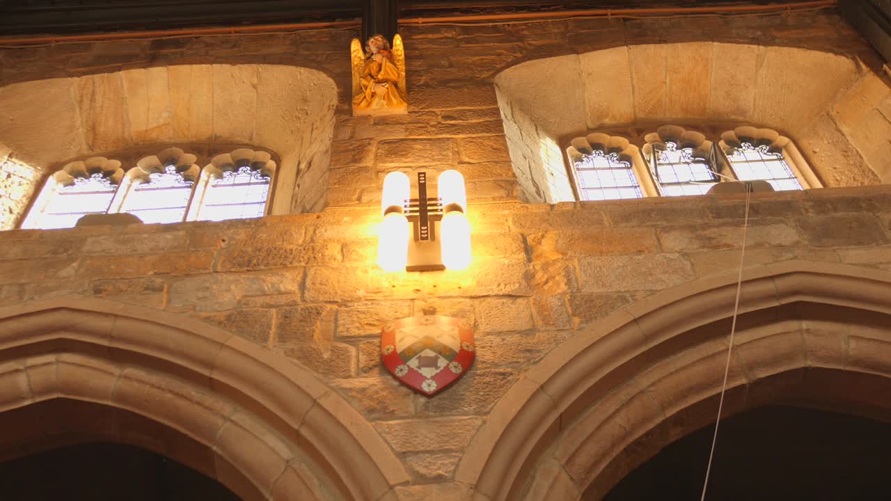 Interior Of Bradford Cathedral With Stone Arches In West Yorkshire, England, United Kingdom. Low Angle Shot