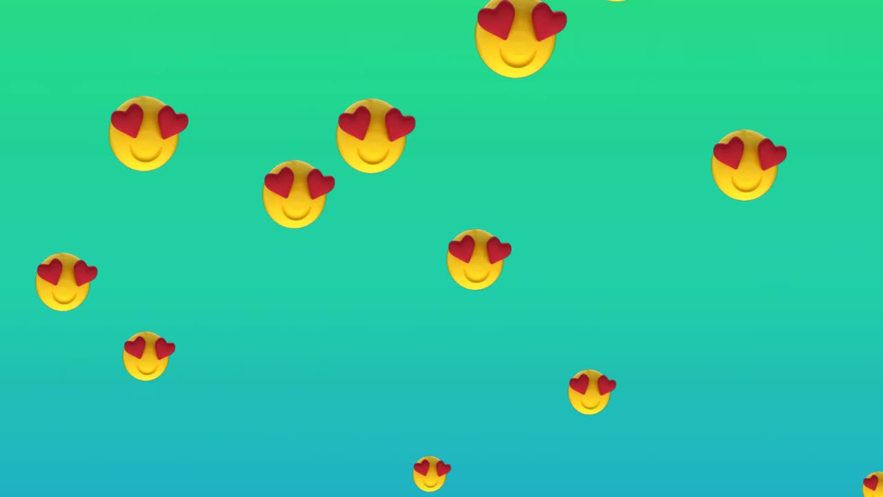 animación de iconos emoji digitales que se mueven sobre un fondo verde