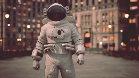 lonely astronaut in deserted city