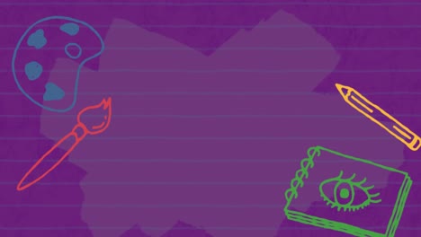múltiples dibujos conceptuales de la escuela contra un fondo púrpura