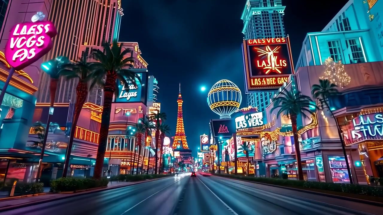 Tidsforløb af den pulserende Las Vegas Strip om natten med neonlys