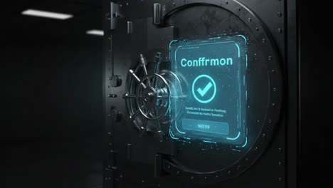 advanced security technology: a high-tech digital safe with interactive interface and confirmation display for enhanced data protection and access control