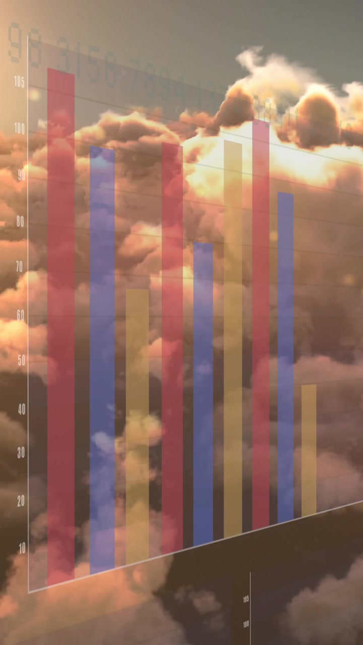 Animazione di elaborazione dati finanziari su cielo con nuvole