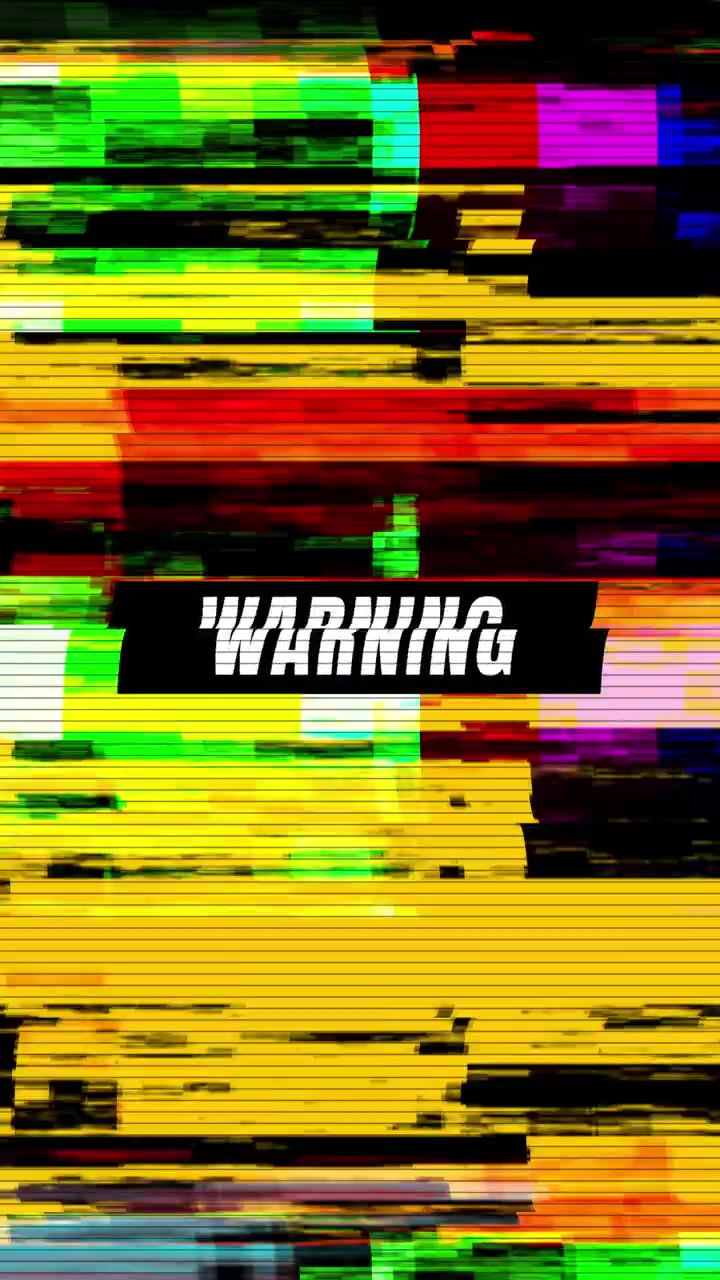 Warning Text Overlay with Digital Glitch Distortion Effect