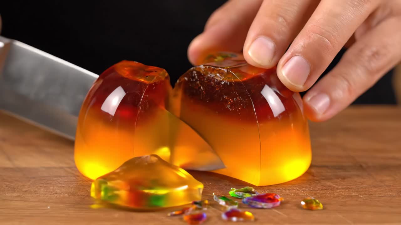 Cutting a piece of jelly