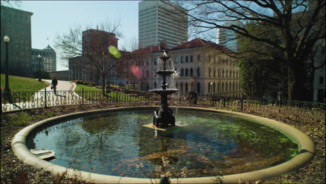 gimbal shot of a fountain outside of the state capitol in richmond, virginia