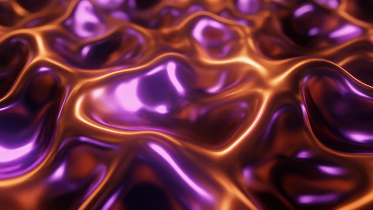 Superficie di Metallo Liquido Astratta con Riflessi Viola e Oro