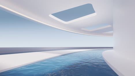 una stanza vuota con dell'acqua dentro, rendering 3d.