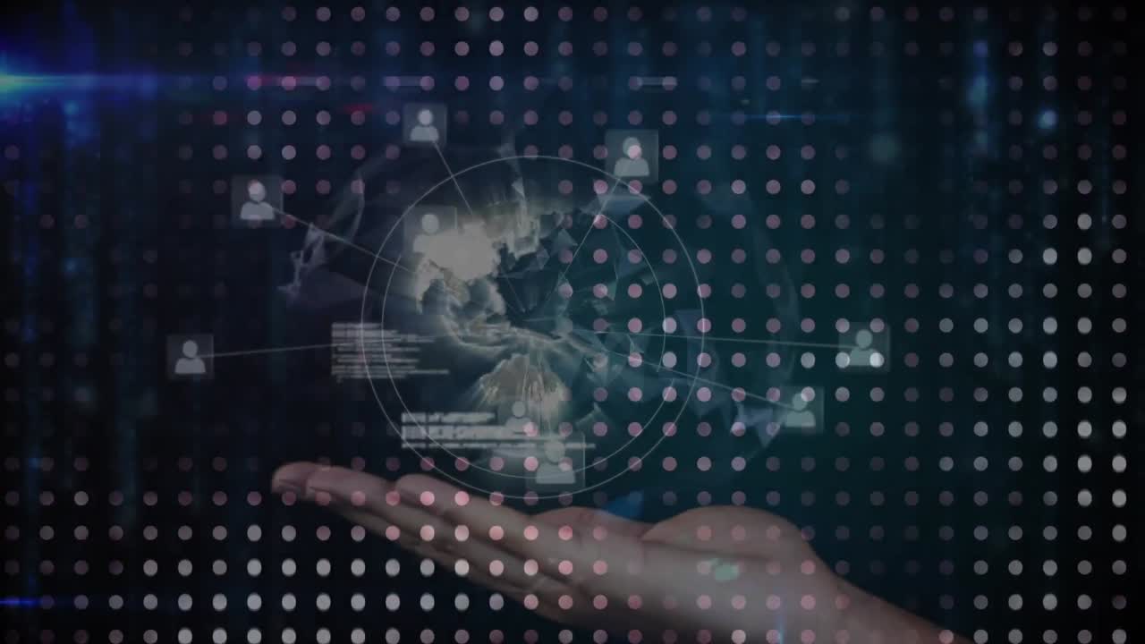 animación del globo con iconos, procesamiento de datos y red de conexiones a mano