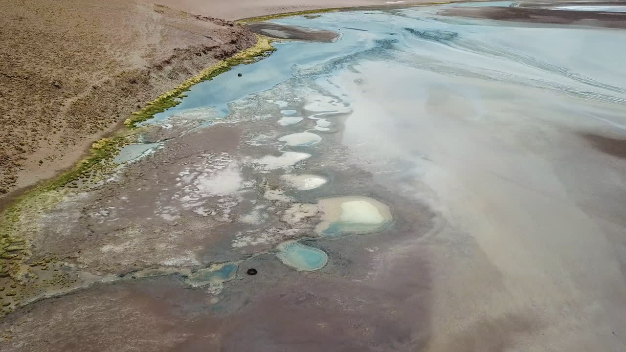 Salt Flat and Desert Landscape Patterns, Drone Aerial View. Los Flamencos National Reserve, Chile