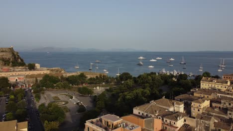 aerial view of corfu town skyline in corfu island, greece