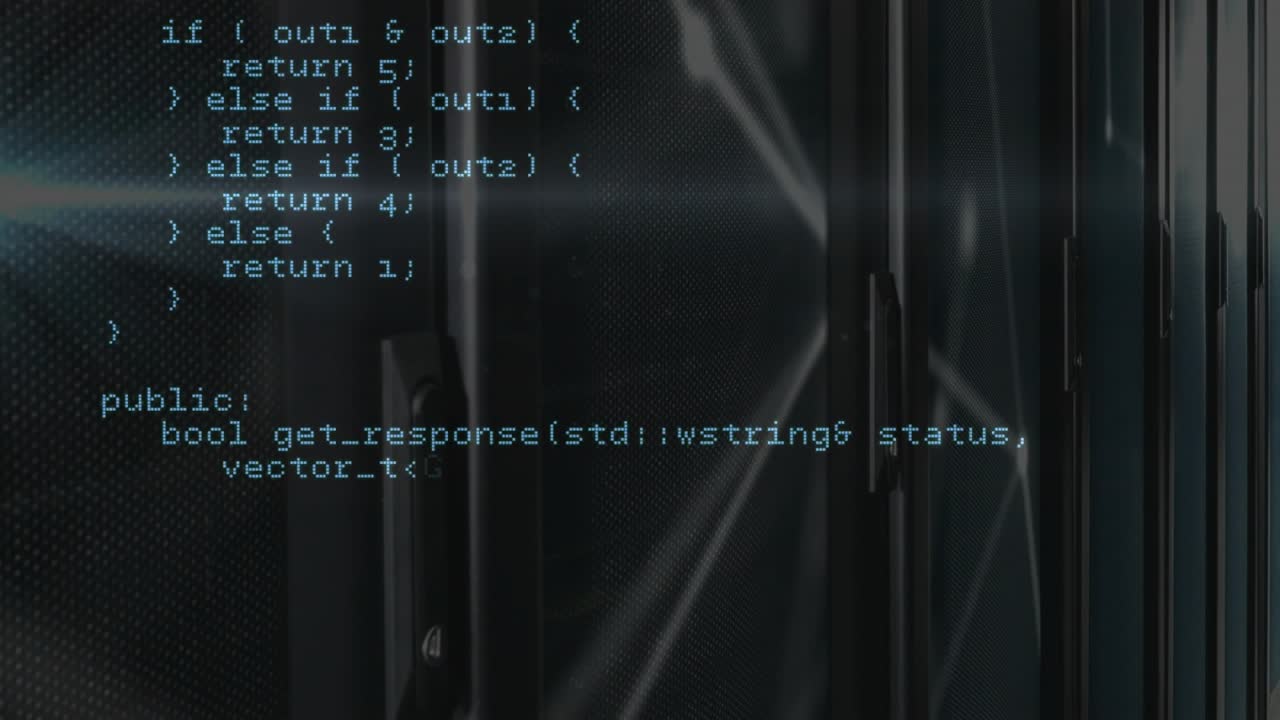 Animation panning C++ code revealing HTTP loop structs and intersect routines to show code flow