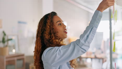 mujer de negocios, planificación de notas adhesivas