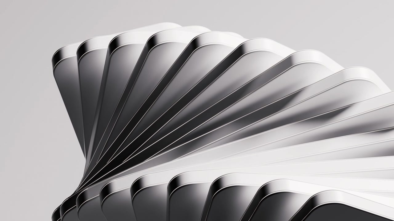 Sfondo con geometrie di forme creative rotanti, rendering 3D