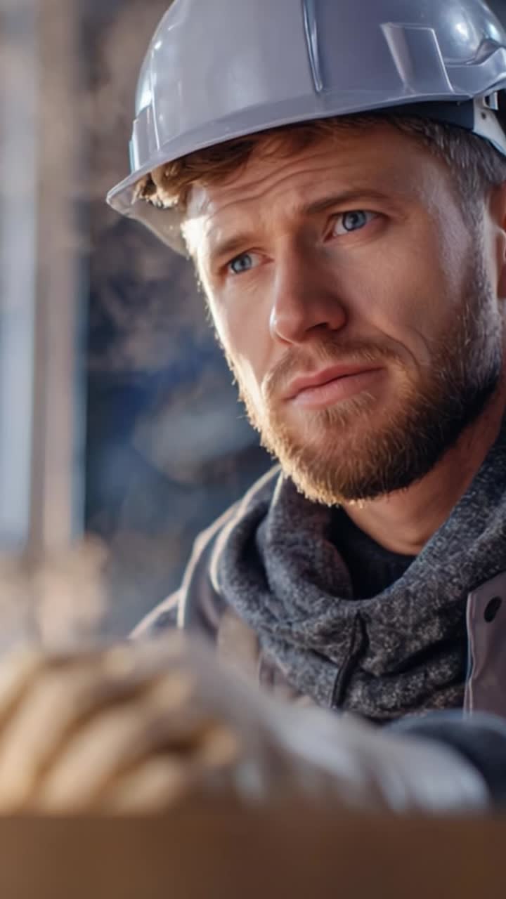 Focus and Determination: A Construction Worker in a Hard Hat Deep in Thought While Engaged in His Work Environment, Reflecting on Challenges and Solutions