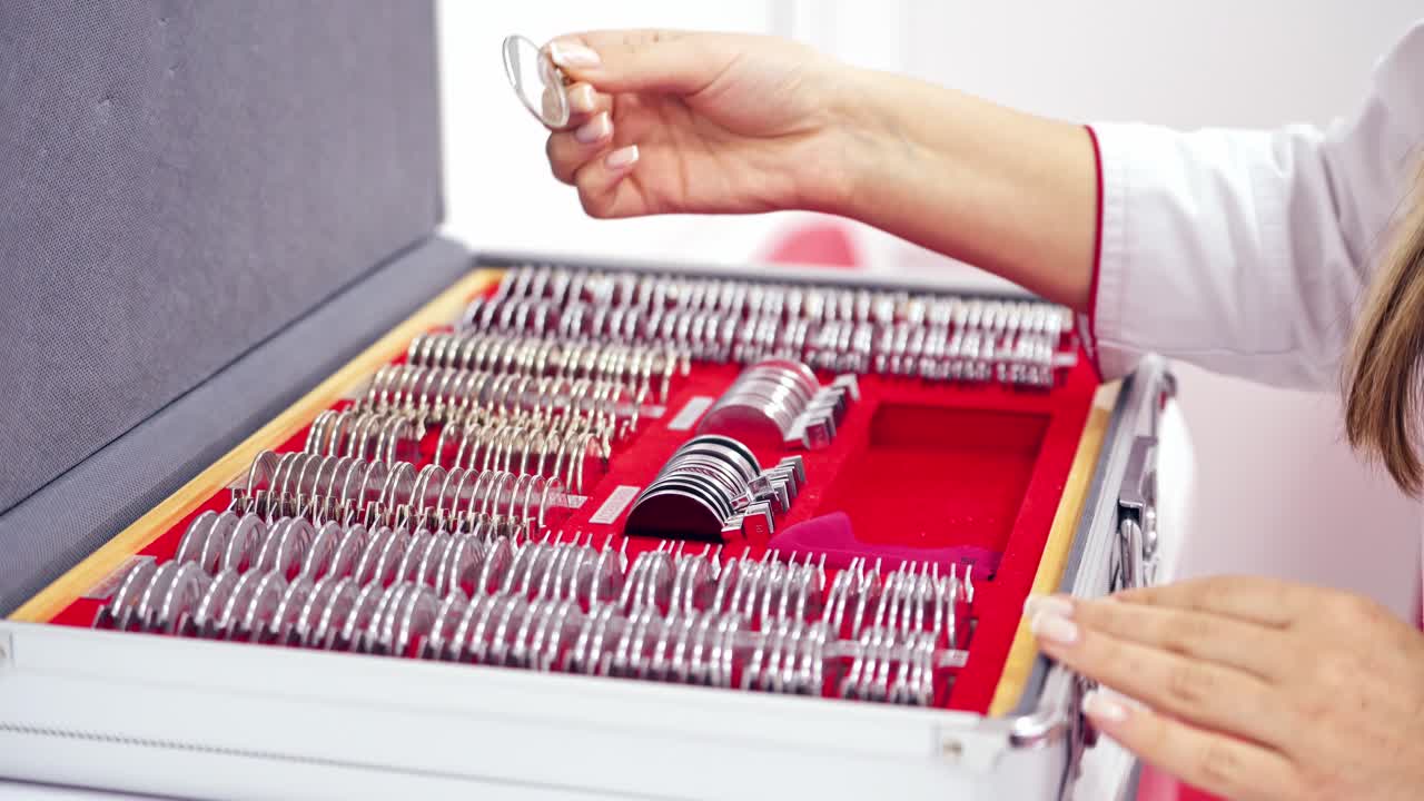 Eyesight in clinician oculist. Checking vision on the machine at eye clinic