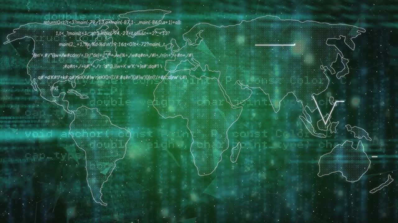 Animation of layers of processing data over world map on green background