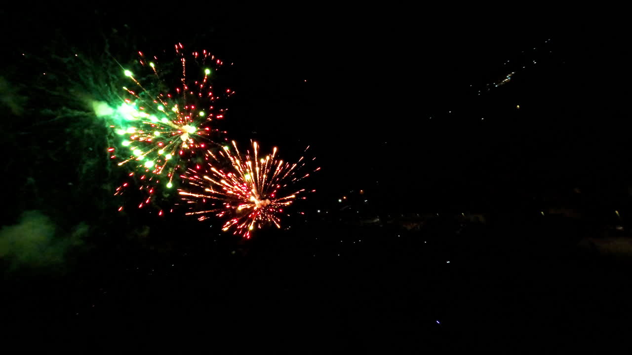 Slow motion, vibrant fireworks display in night sky, breathtaking view