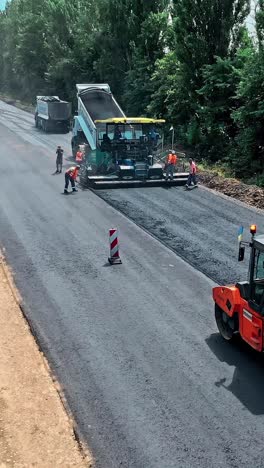 aerial view of laying asphalt
