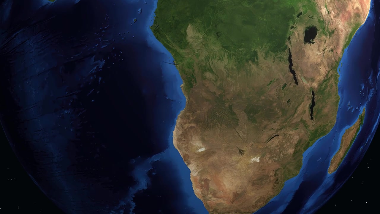 Animazione 3D della Terra che ruota e si ingrandisce su Lobito, Angola