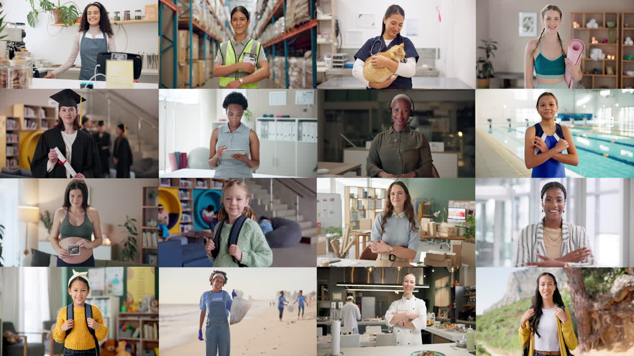 mujeres diversas en diversas profesiones