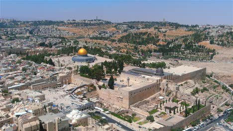 la mezquita dorada de al-aqsa y el muro occidental (kotel), aérea