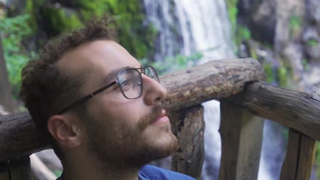 man looking at the sky in nature.