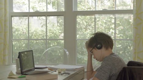 medium wide of a young boy at home in a virtual learning class