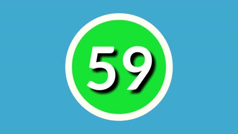 numero 59 segno simbolo animazione motion graphics su sfera verde su sfondo blu, numero di video cartone animato 4k per elementi video