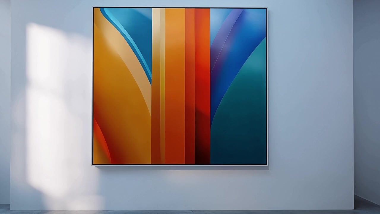 Galleria d'arte moderna vuota con dipinti astratti colorati
