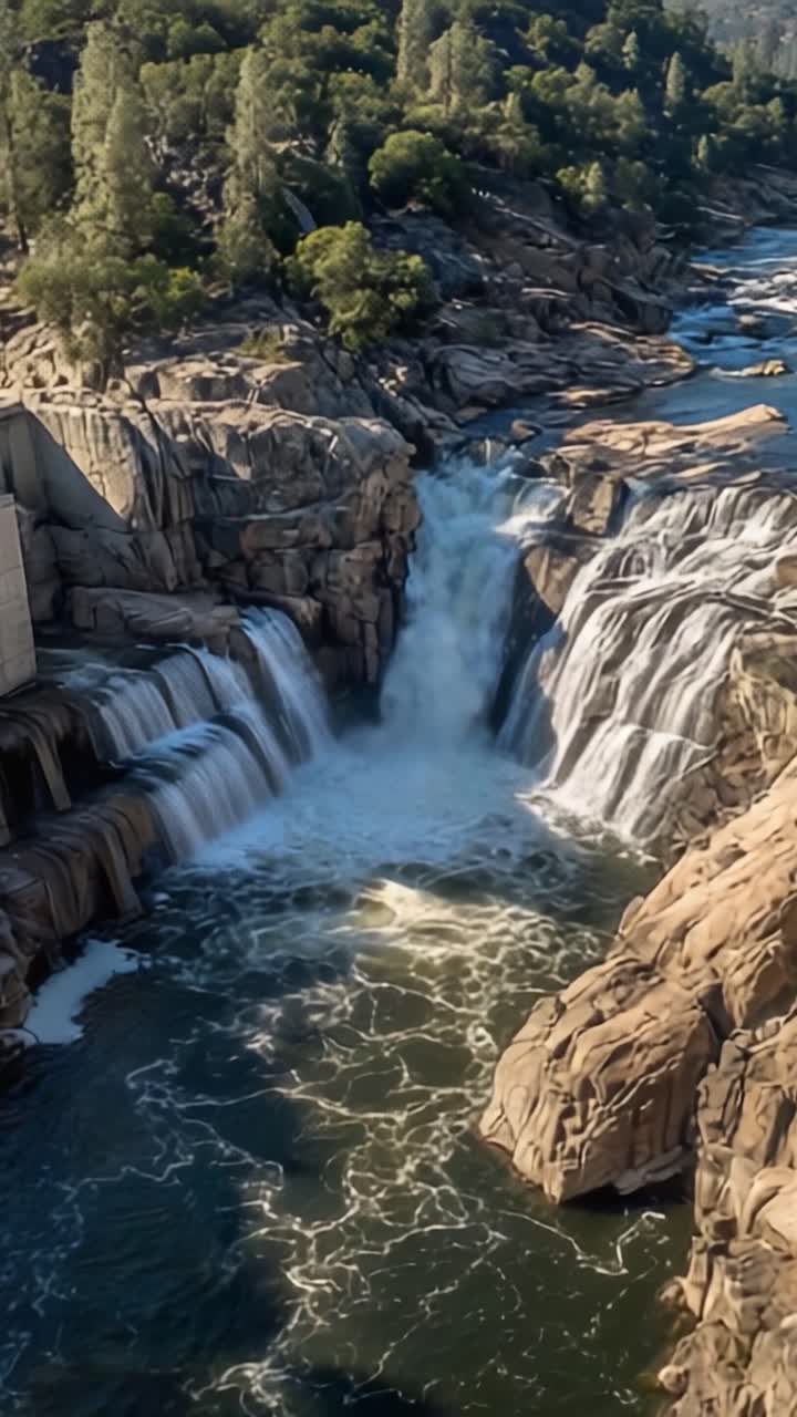 A Majestic View of Twin Waterfalls Cascading into a Serene River ...