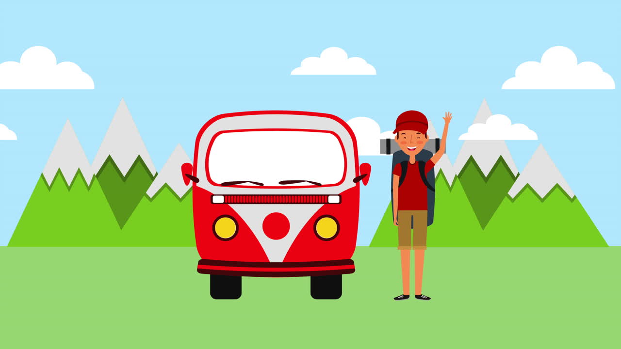 vacaciones de verano con hombre y vehículo furgoneta