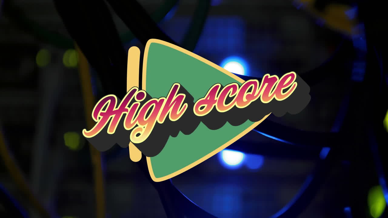 녹색 재생 버튼 위의 시작 텍스트의 애니메이션은 배경에서 빛나는 녹색과 파란색 반점에 있습니다.