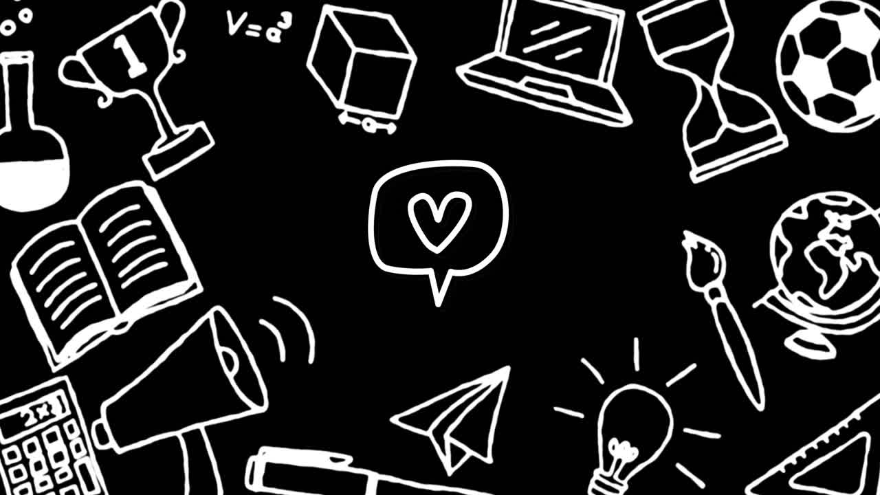 múltiples iconos de concepto escolar contra un fondo negro