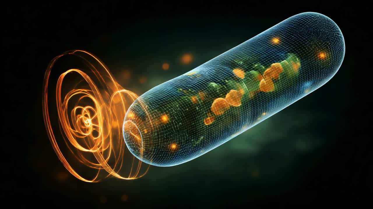 A captivating visualization of a dynamic molecular structure, showcasing the intricate interactions and energy flows within a futuristic biotechnological environment