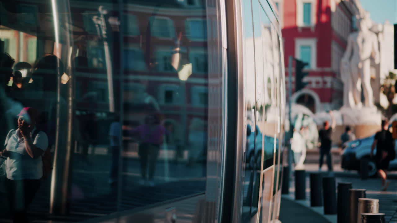 Modern tram moving on the streets of Nice, France