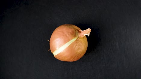 rotating onion on a black background, showcasing its smooth texture and shape