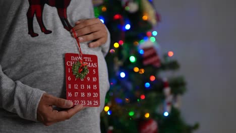 Una-Mujer-Embarazada-En-Navidad-Acariciando-Su-Vientre