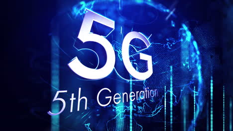 animación de 5g texto de quinta generación sobre el giro del globo