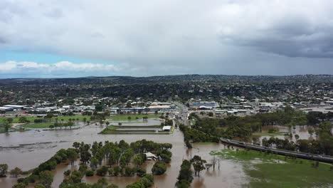 aerial over flooded barwon river geelong, australia