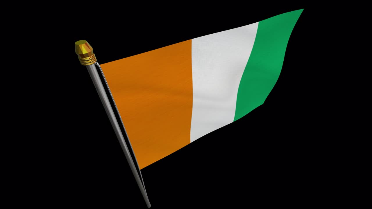 vídeo en bucle de la bandera de costa de marfil revoloteando en el viento, vídeo en cámara lenta de 4k, con canal alfa