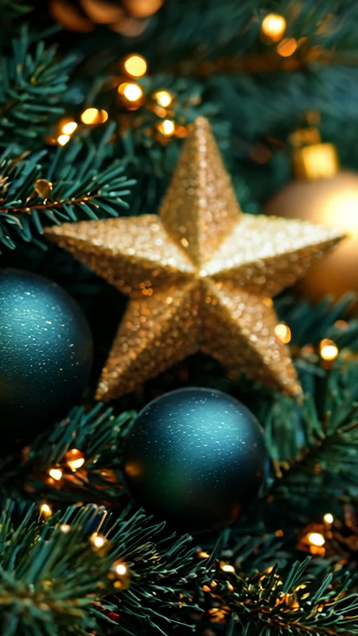 A Christmas tree with a star and pine cones on it