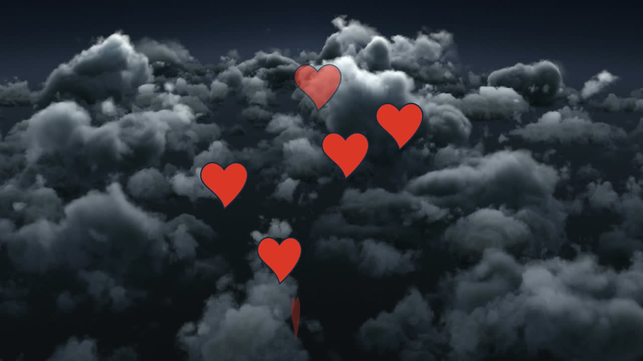 다중 구름의 디지털 애니메이션 하늘의 구름에 떨어지는  반점